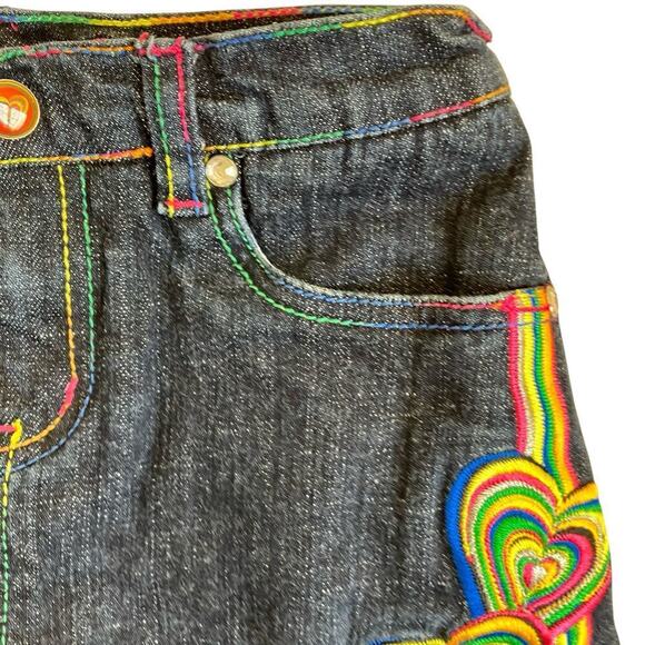 Coogi Girls Heart Embroidered Denim Skirt Skort Dark Wash Rainbow Colors Sz 6X - Picture 3 of 16